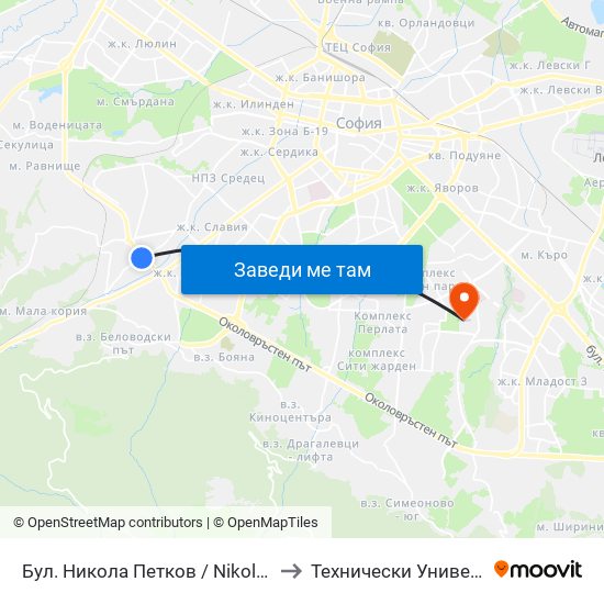 Бул. Никола Петков / Nikola Petkov Blvd. (0345) to Технически Университет - София map
