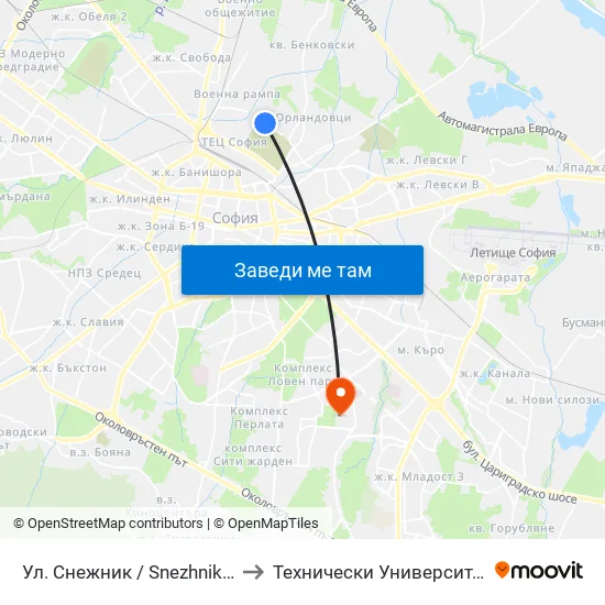 Ул. Снежник / Snezhnik St. (2176) to Технически Университет - София map