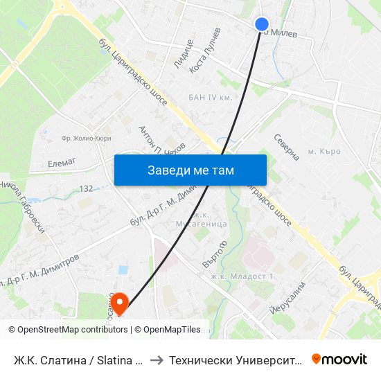 Ж.К. Слатина / Slatina Qr. (0688) to Технически Университет - София map