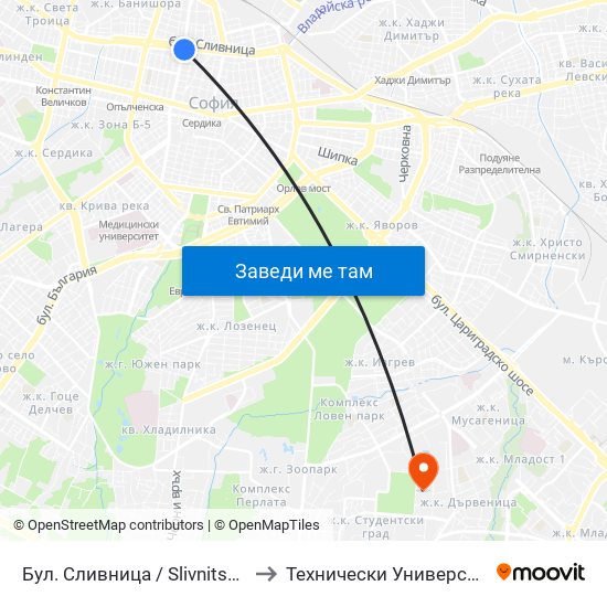 Бул. Сливница / Slivnitsa Blvd. (0376) to Технически Университет - София map