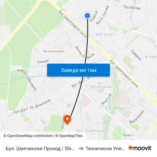 Бул. Шипченски Проход / Shipchenski Prohod Blvd. (0403) to Технически Университет - София map