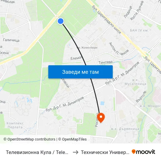 Телевизионна Кула / Television Tower (1729) to Технически Университет - София map