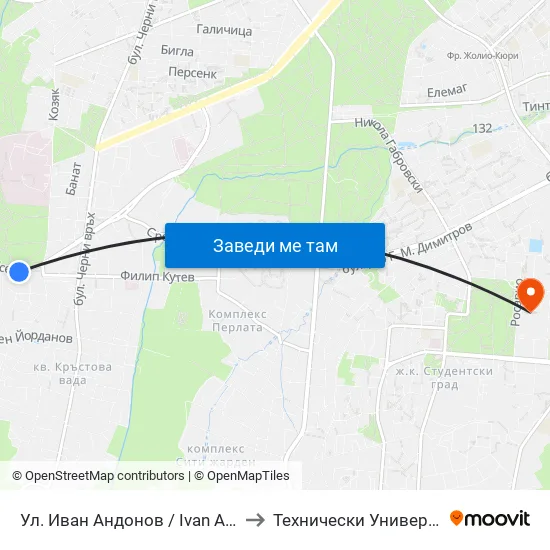 Ул. Иван Андонов / Ivan Andonov St. (1800) to Технически Университет - София map