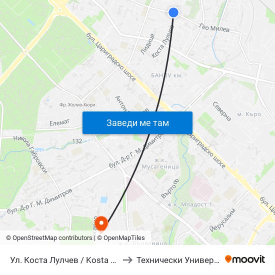 Ул. Коста Лулчев / Kosta Lulchev St. (2007) to Технически Университет - София map