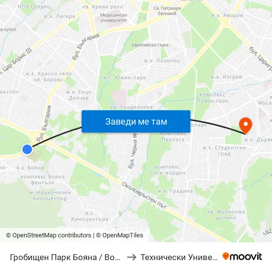 👋 Гробищен Парк Бояна / Boyana Cemetery (0263) to Технически Университет - София map