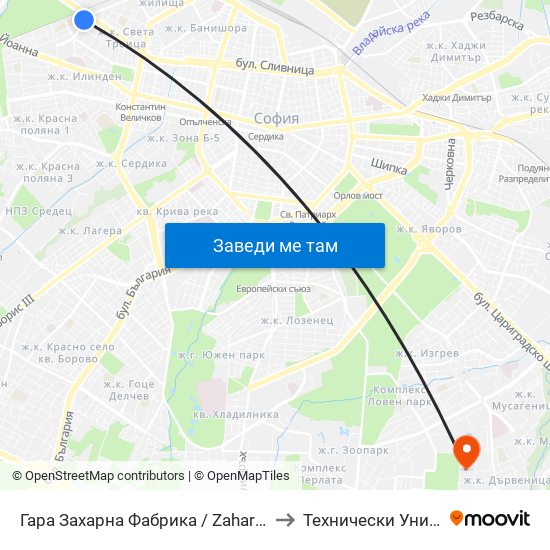 Гара Захарна Фабрика / Zaharna Fabrika Train Station (0621) to Технически Университет - София map