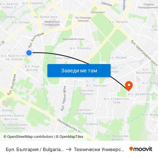 Бул. България / Bulgaria Blvd. (0291) to Технически Университет - София map