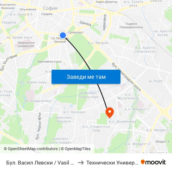 Бул. Васил Левски / Vasil Levski Blvd. (0300) to Технически Университет - София map