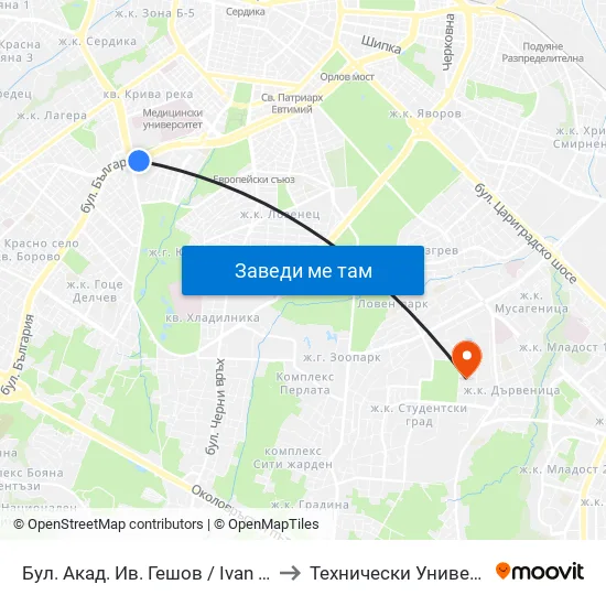 Ⓜ️ Бул. Акад. Ив. Гешов / Ivan Geshov Blvd. (0268) to Технически Университет - София map