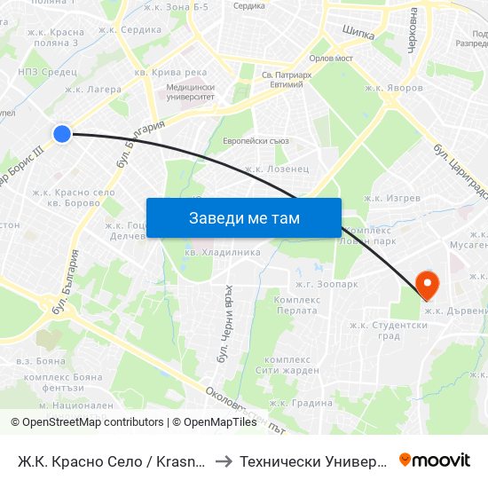 Ж.К. Красно Село / Krasno Selo Qr. (0638) to Технически Университет - София map