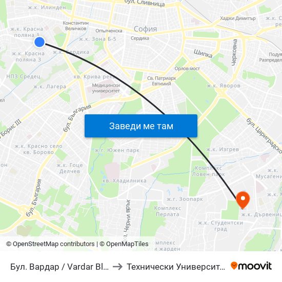 Бул. Вардар / Vardar Blvd. (0295) to Технически Университет - София map