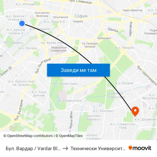 Бул. Вардар / Vardar Blvd. (0295) to Технически Университет - София map