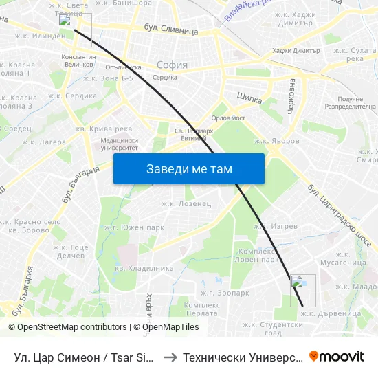 Ул. Цар Симеон / Tsar Simeon St. (2248) to Технически Университет - София map