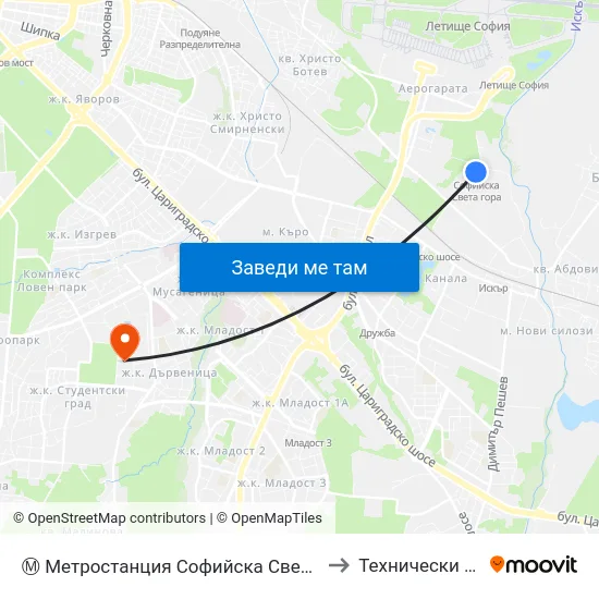 Ⓜ️ Метростанция Софийска Света Гора / Sofiyska Sveta Gora Metro Station (2741) to Технически Университет - София map