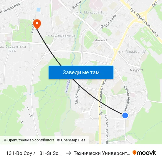 131-Во Соу / 131-St School (0009) to Технически Университет - София map