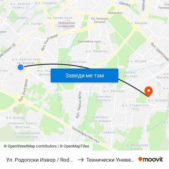 Ул. Родопски Извор / Rodopski Izvor St. (2731) to Технически Университет - София map