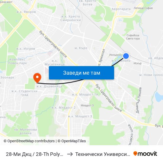 28-Ми Дкц / 28-Th Polyclinic (0025) to Технически Университет - София map