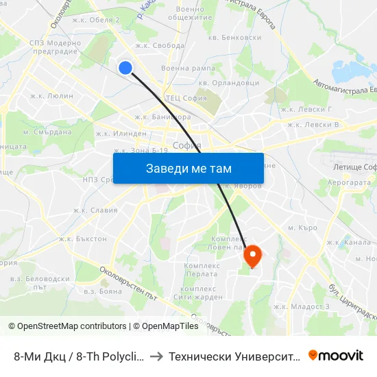 8-Ми Дкц / 8-Th Polyclinic (0043) to Технически Университет - София map