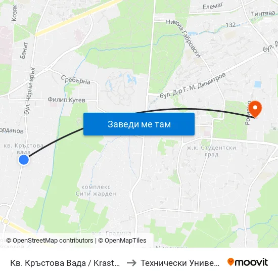 Кв. Кръстова Вада / Krastova Vada Qr. (0914) to Технически Университет - София map