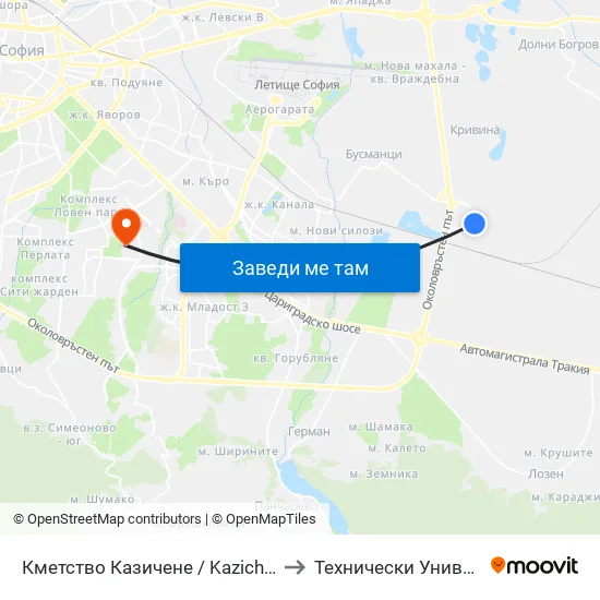 Кметство Казичене / Kazichene Municipality (0940) to Технически Университет - София map