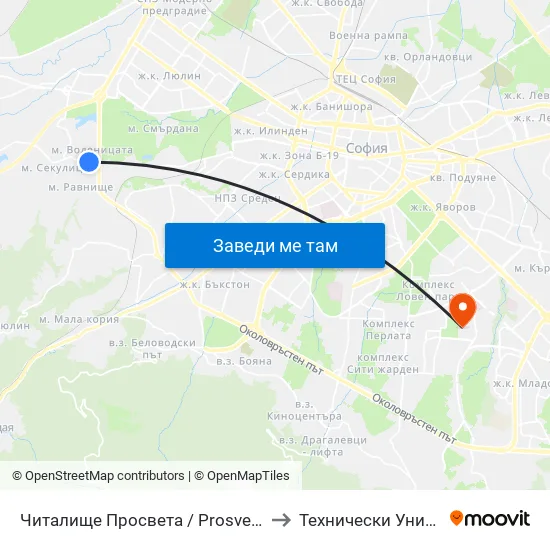 Читалище Просвета / Prosveta Community Centre (0942) to Технически Университет - София map