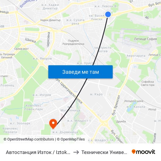 Автостанция Изток / Iztok Bus Station (0057) to Технически Университет - София map