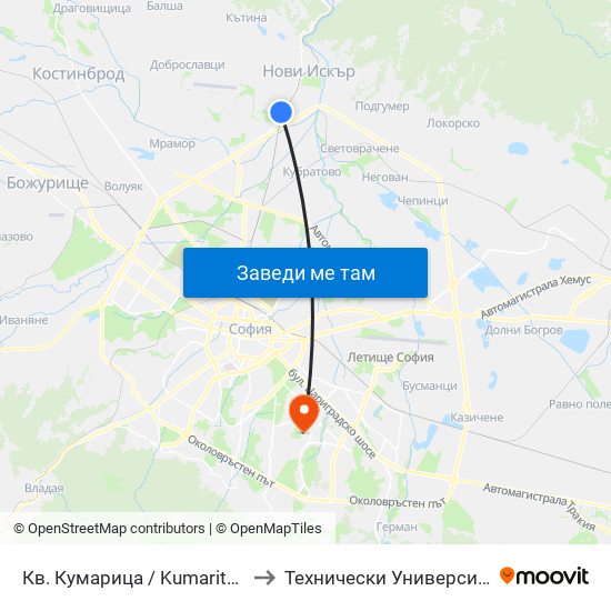 Кв. Кумарица / Kumaritsa Qr. (0859) to Технически Университет - София map
