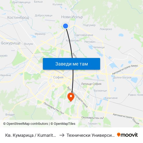 Кв. Кумарица / Kumaritsa Qr. (0856) to Технически Университет - София map