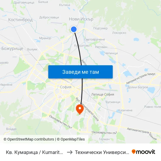 👋 Кв. Кумарица / Kumaritsa Qr. (0856) to Технически Университет - София map