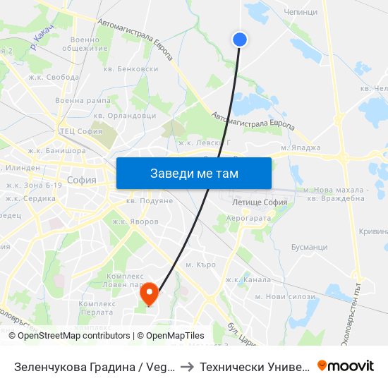 Зеленчукова Градина / Vegetable Garden (0737) to Технически Университет - София map