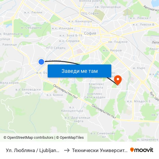 Ул. Любляна / Ljubljana St. (0900) to Технически Университет - София map