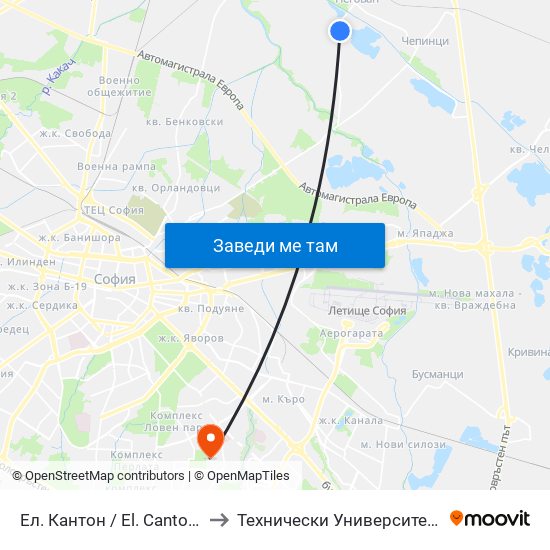 Ел. Кантон / El. Canton (0560) to Технически Университет - София map