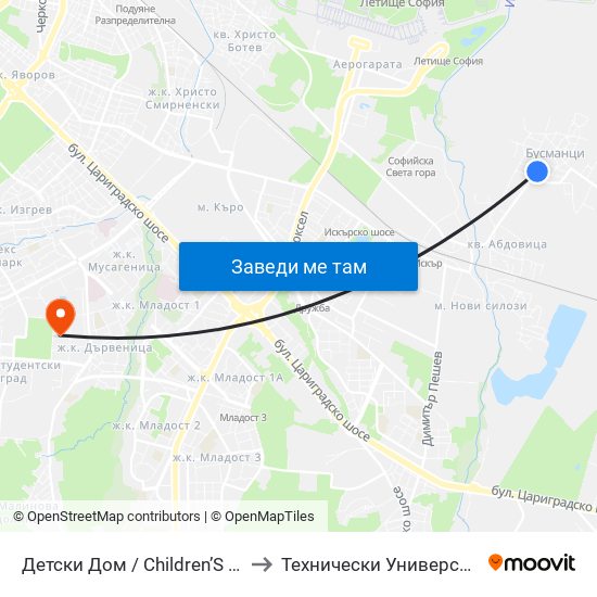 Детски Дом / Children’S Home (0525) to Технически Университет - София map