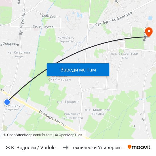 Ж.К. Водолей / Vodoley Qr. (2597) to Технически Университет - София map