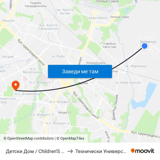 Детски Дом / Children’S Home (0527) to Технически Университет - София map