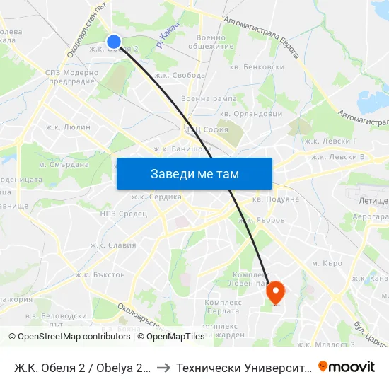 Ж.К. Обеля 2 / Obelya 2 Qr. (0679) to Технически Университет - София map