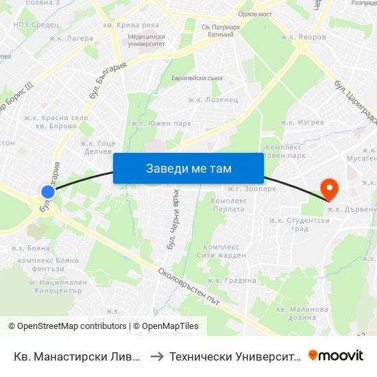 Кв. Манастирски Ливади (0866) to Технически Университет - София map
