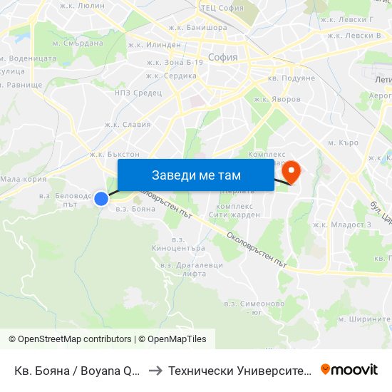 Кв. Бояна / Boyana Qr. (0808) to Технически Университет - София map