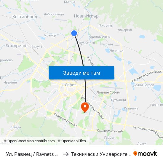 Ул. Равнец / Ravnets St. (2150) to Технически Университет - София map