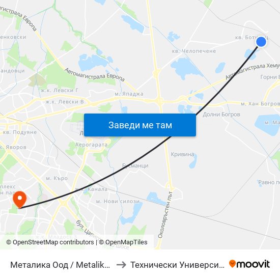 Металика Оод / Metalika Ltd. (1159) to Технически Университет - София map