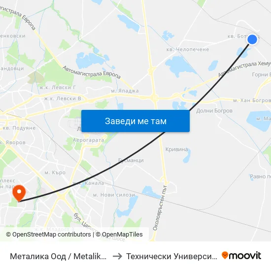 Металика Оод / Metalika Ltd. (1160) to Технически Университет - София map