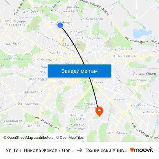 Ул. Ген. Никола Жеков / Gen. Nikola Zhekov St. (2574) to Технически Университет - София map