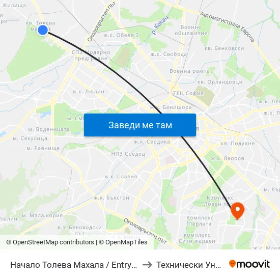 Начало Толева Махала / Entry To Toleva Neighbourhood (2501) to Технически Университет - София map