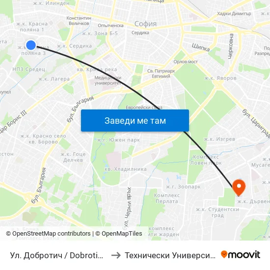 Ул. Добротич / Dobrotich St. (1931) to Технически Университет - София map