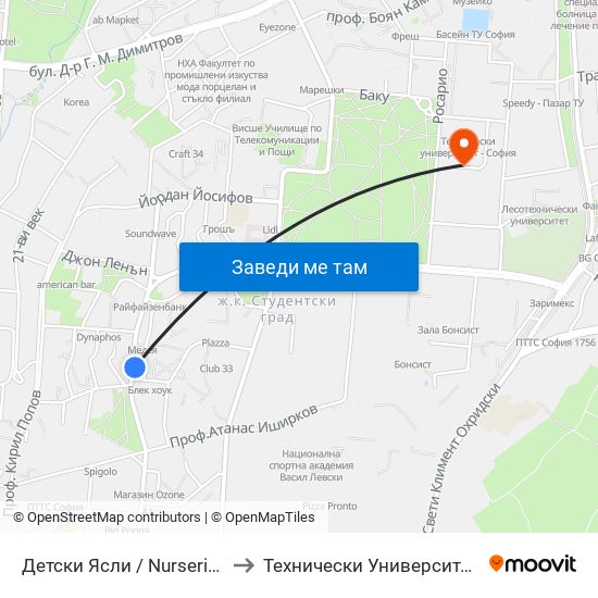 Детски Ясли / Nurseries (0534) to Технически Университет - София map