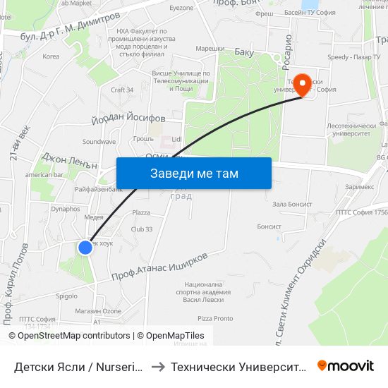 Детски Ясли / Nurseries (0533) to Технически Университет - София map