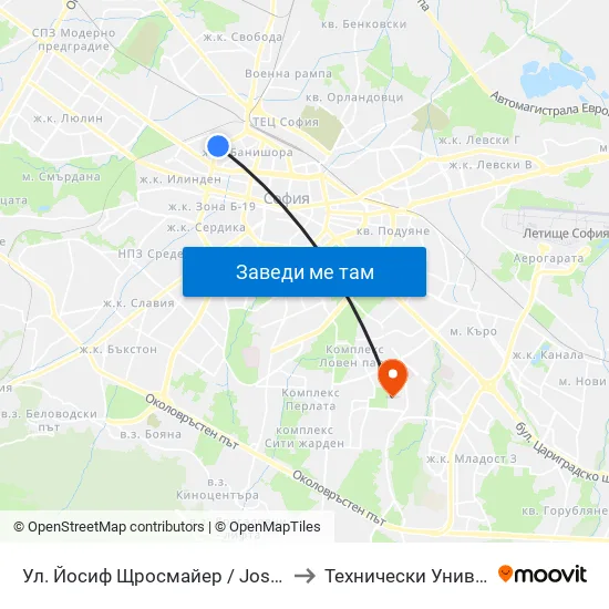 Ул. Йосиф Щросмайер / Josip Strossmayer St. (1969) to Технически Университет - София map