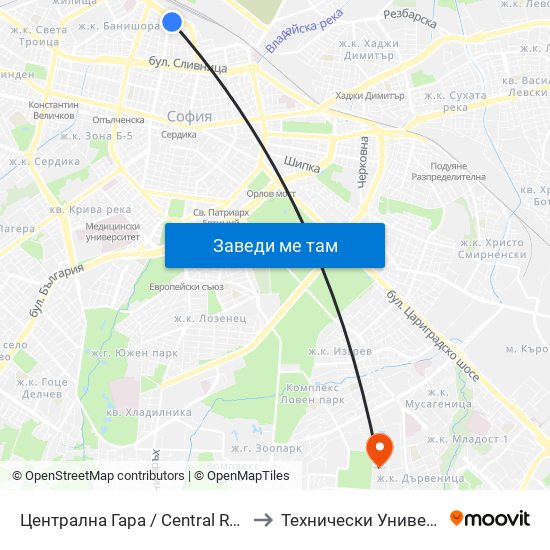 Централна Гара / Central Railway Station (6220) to Технически Университет - София map