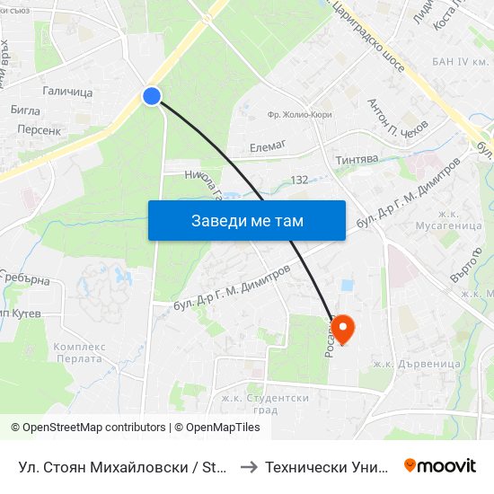 Ул. Стоян Михайловски / Stoyan Mihaylovski St. (2191) to Технически Университет - София map