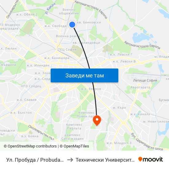 Ул. Пробуда / Probuda St. (2139) to Технически Университет - София map